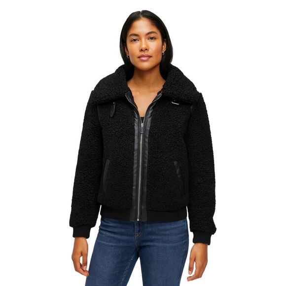 Banana Republic Teddy Sherpa Vegan Leather Bomber Jacket - Size Medium - Picture 1 of 7